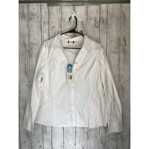 Clique Scotchgard Women's White Pleated Button Front Water Repellent Tops Sz 2XL